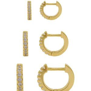 ADORNIA 14K Gold Plated Huggie Hoop Earrings Set – 6 Pieces – Nickel Free – New
